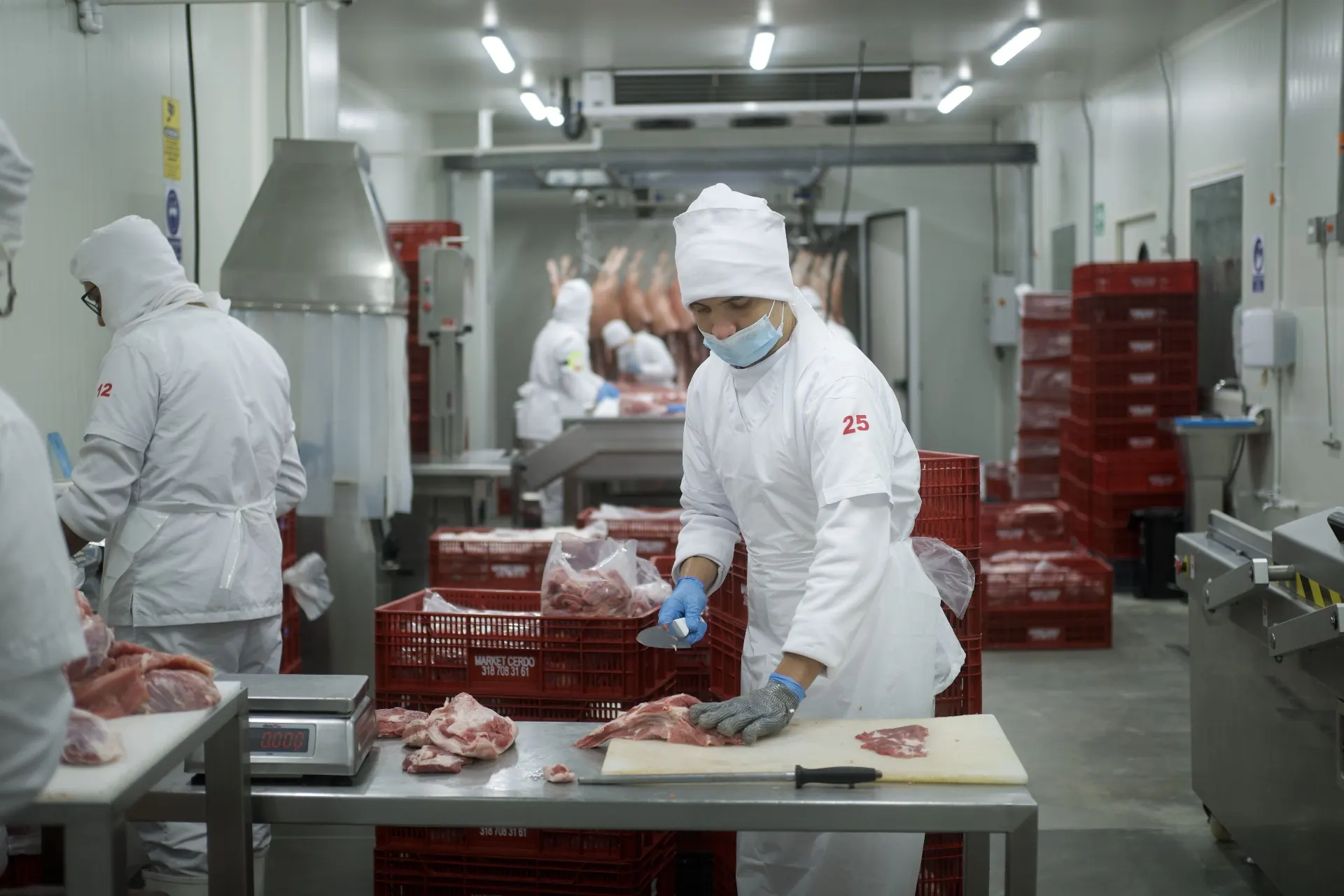Equipo Market Cerdo procesando carne en planta